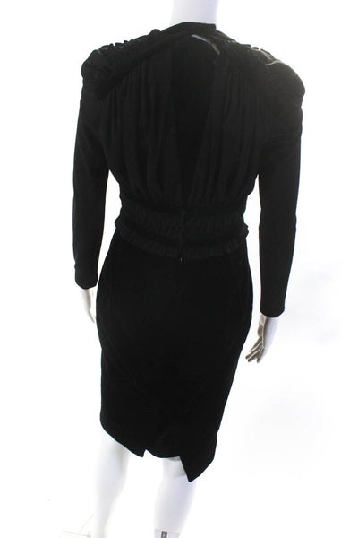 Altuzarra Women's Long Sleeve Gathered Velvet Pencil Dress Black Size 40