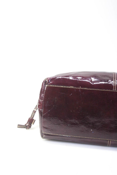 Dooney & Bourke Women's Patent Leather Drawstring Shoulder Bag Burgundy Size M