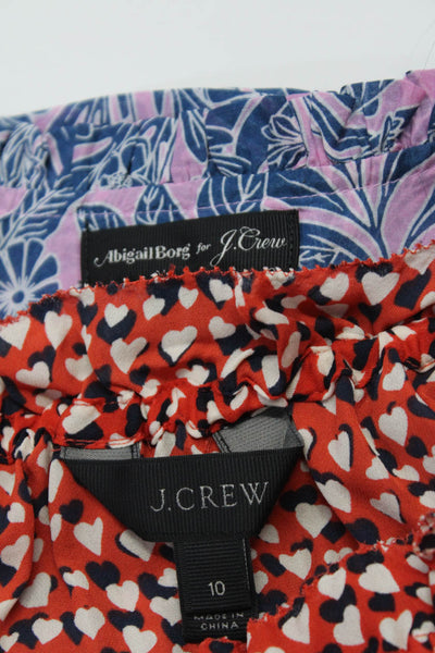 J Crew Women's Off The Shoulder Ruffle Heart Print Red Blouse Size 10 Lot 2