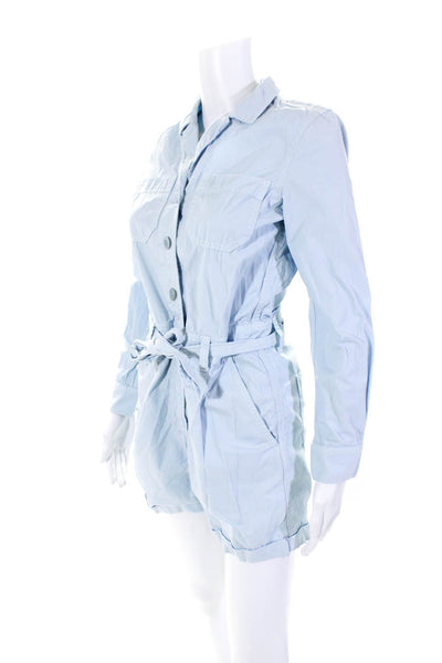 J Crew Womens Cotton Belted Collared Long Sleeve Button Up Romper Blue Size 00