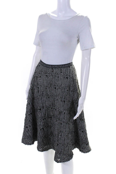 Charles Chang-Lima Womens Patchwork Fringe Midi Flare Skirt Black White Size 2