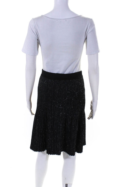 CIVIDINI Womens Elastic Waist Ribbed Knit A Line Flare Skirt Black Size Small