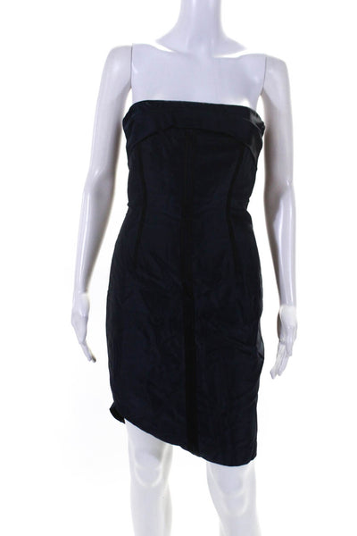 Redux Charles Chang-Lima Womens Strapless Satin Flare Sheath Dress Navy Size 4