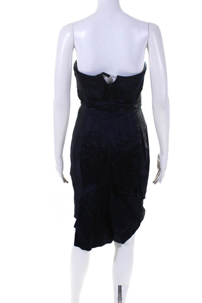 Redux Charles Chang-Lima Womens Strapless Satin Flare Sheath Dress Navy Size 4