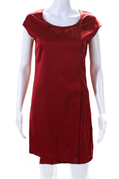 MM6 Maison Margiela Womens Cap Sleeve Satin Snap Wrap Sheath Dress Red Size 6