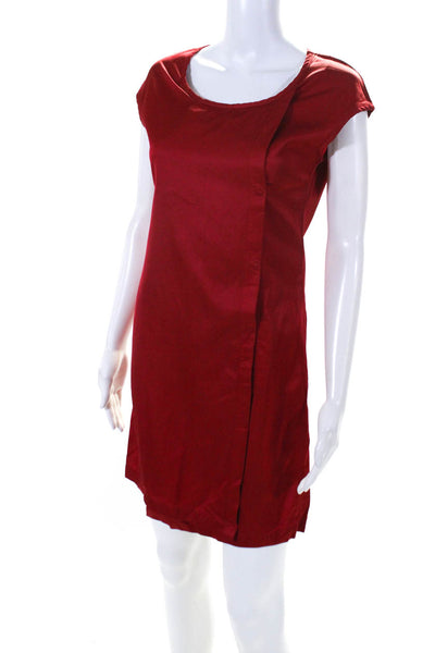 MM6 Maison Margiela Womens Cap Sleeve Satin Snap Wrap Sheath Dress Red Size 6