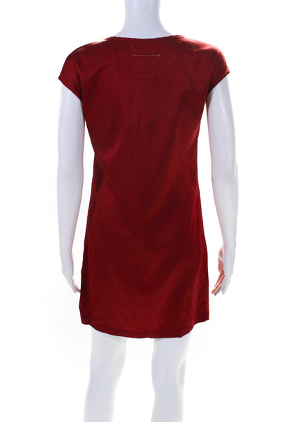 MM6 Maison Margiela Womens Cap Sleeve Satin Snap Wrap Sheath Dress Red Size 6