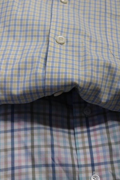 Peter Millar Mens Button Front Plaid Collared Shirts Yellow Blue Pink 2XL Lot 2