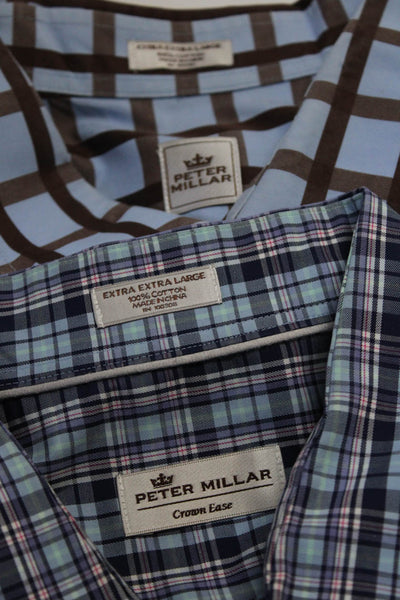 Peter Millar Mens Button Front Collared Plaid Shirts Blue Green Brown 2XL Lot 2