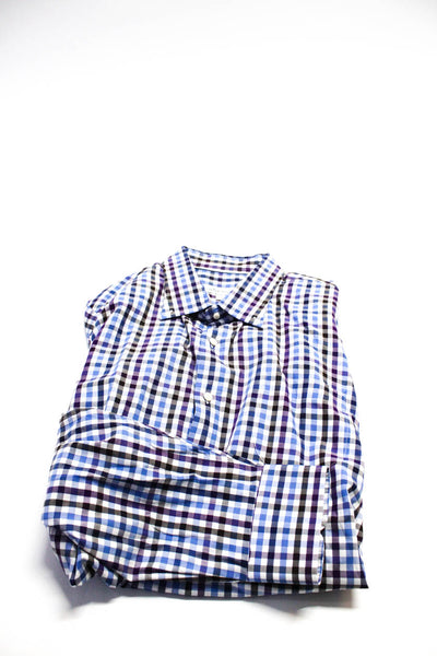 Peter Millar Mens Button Front Collared Plaid Shirts Blue White Size 2XL Lot 2