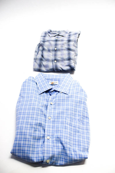 Peter Millar Mens Button Front Collared Plaid Shirts Blue Cotton Size 2XL Lot 2