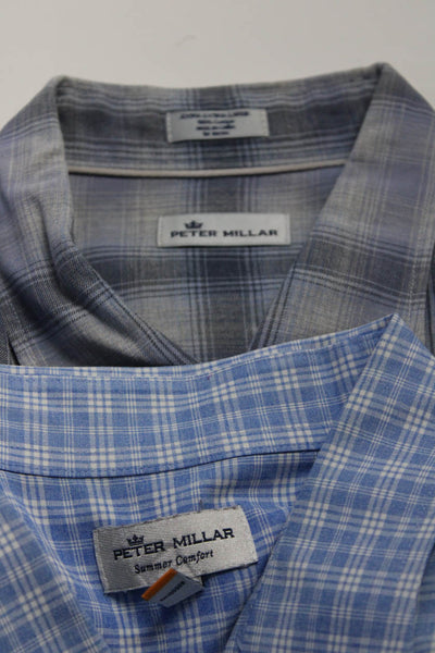 Peter Millar Mens Button Front Collared Plaid Shirts Blue Cotton Size 2XL Lot 2