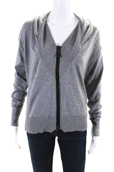 Hussein Chalayan Womens Cotton Ribbed Zip Long Sleeve Cardigan Gray Size EUR40