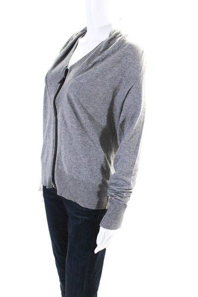 Hussein Chalayan Womens Cotton Ribbed Zip Long Sleeve Cardigan Gray Size EUR40