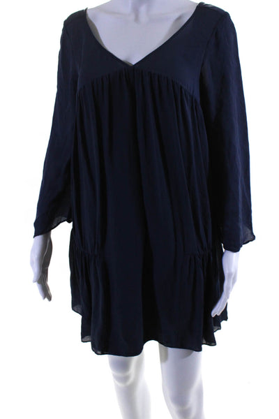 Elizabeth and James Womens Silk V-Neck Long Sleeve Mini Dress Blue Size XS