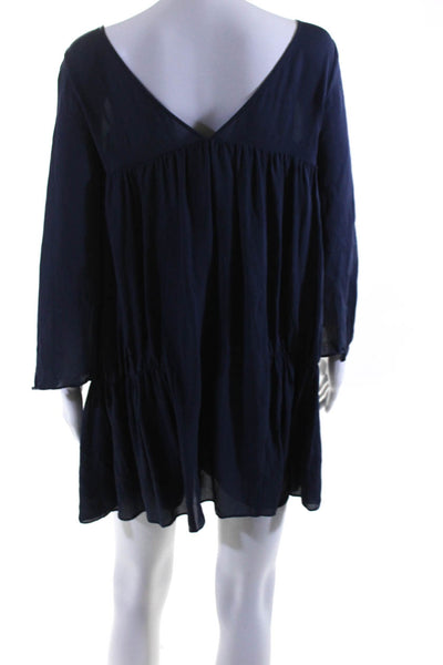 Elizabeth and James Womens Silk V-Neck Long Sleeve Mini Dress Blue Size XS