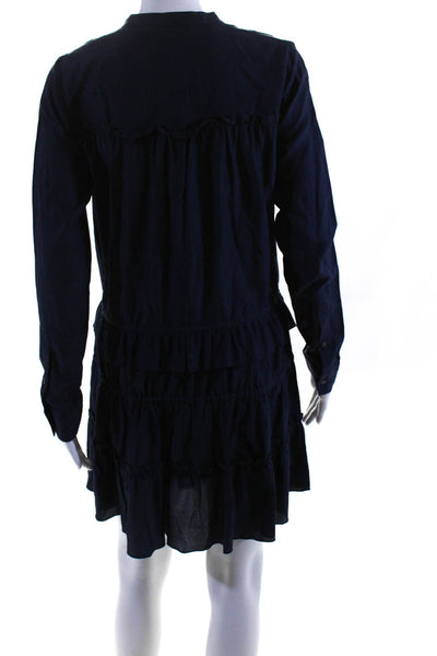 Robert Rodriguez Womens Cotton + Silk Long Sleeve Tiered Dress Navy Size 2