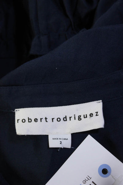 Robert Rodriguez Womens Cotton + Silk Long Sleeve Tiered Dress Navy Size 2