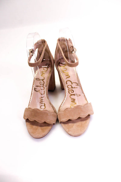 Sam Edelman Womens Suede Scalloped Edging Ankle Strap Heels Beige Size 6.5