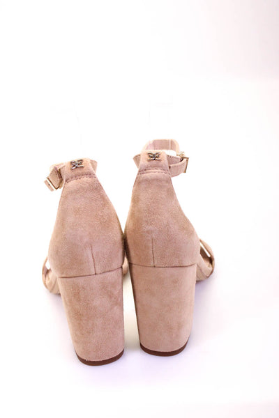 Sam Edelman Womens Suede Scalloped Edging Ankle Strap Heels Beige Size 6.5