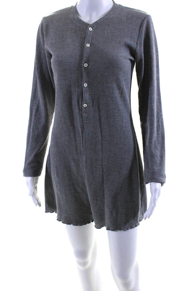 WSLY Womens Cotton Waffle Knit Ruffled Hem Long Sleeve Romper Light Gray Size S