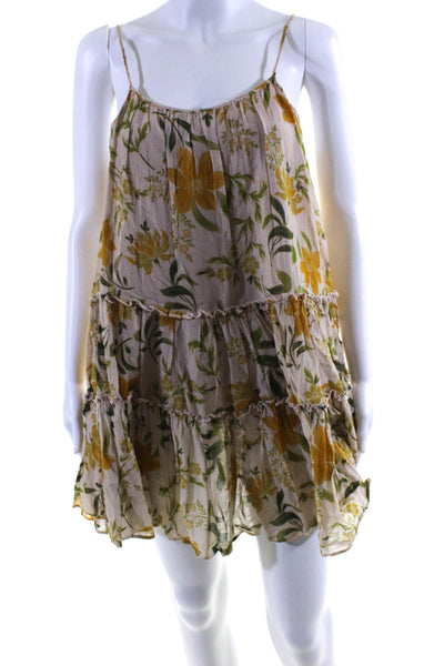 DRA Women's Cotton Floral Print Tiered Ruffle Mini Dress Beige Size XS