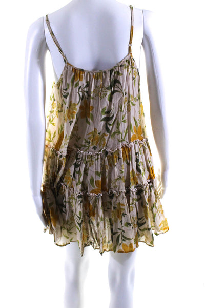 DRA Women's Cotton Floral Print Tiered Ruffle Mini Dress Beige Size XS