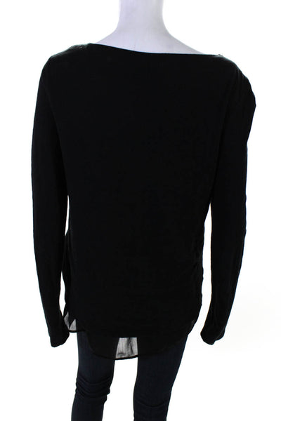 Allsaints Womens Long Sleeves Bev Mirals Tee Shirt Black Cotton Size Medium