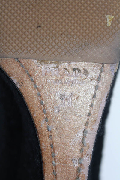 Prada Womens Tweed Peep Toe Slide On Wedge Pumps Black Size 38 8
