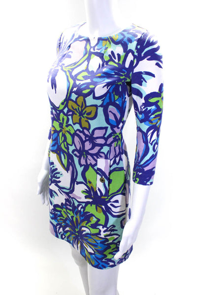 Lily Pulitzer Womens Floral Print Round Neck Long Sleeve Dress Purple Size XXS