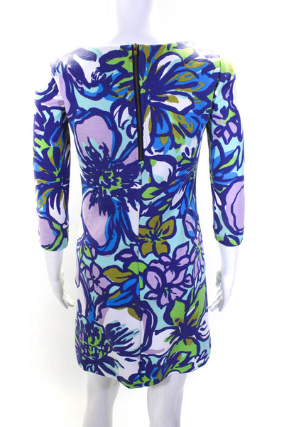 Lily Pulitzer Womens Floral Print Round Neck Long Sleeve Dress Purple Size XXS