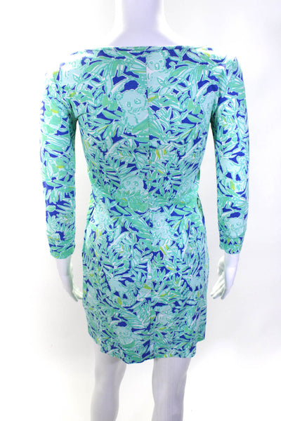 Lily Pulitzer Womens Cotton Plant Print Long Sleeve Pullover Dress Blue Size XXS