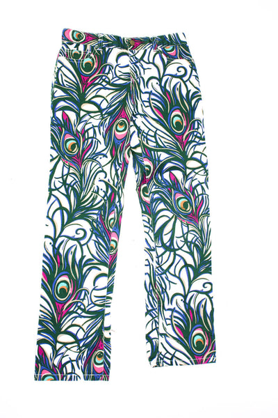 Lily Pulitzer Girls Cotton Peacock Feather Print Skinny Jeans White Size 12