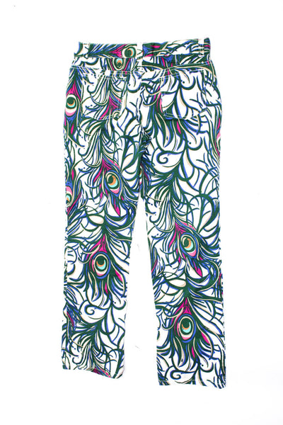 Lily Pulitzer Girls Cotton Peacock Feather Print Skinny Jeans White Size 12