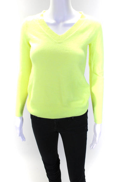 J Crew Womens Cashmere V-Neck Long Sleeve Pullover Sweater Top Yellow Size S