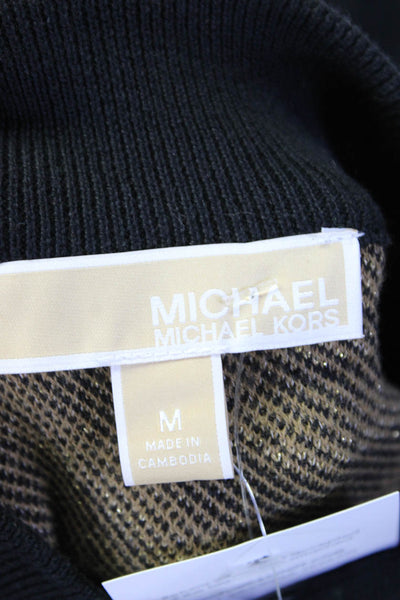 Michael Michael Kors Women's Mock Neck Short Sleeves Animal Blouse Brown Size M