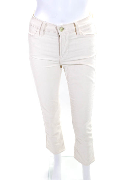 Frame Denim Womens Cotton Corduroy High Rise Straight Jeans Cream White Size 24