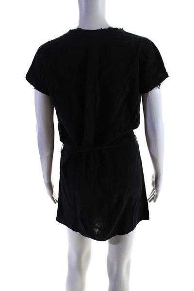 IRO Womens Silk Belted Round Neck Short Sleeve Button Up Dress Black Size 1