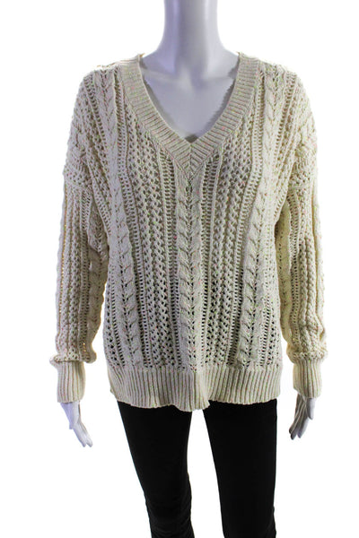 Cotton By Autumn Cashmere Womens Cable Knit V Neck Sweater White Size Large