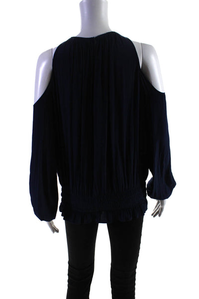 Ramy Brook Womens Long Sleeves Cold Shoulder Blouse Navy Blue Size Small