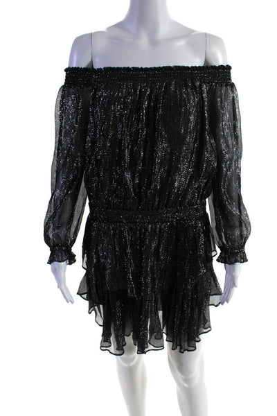 Love Shack Fancy Womens Silk Striped Tiered A Line Dress Black Silver Size 0