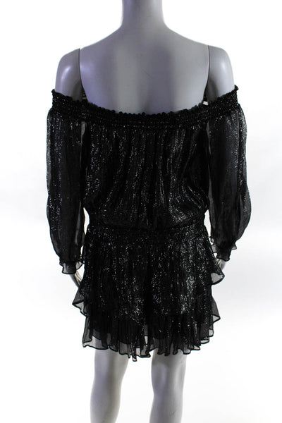 Love Shack Fancy Womens Silk Striped Tiered A Line Dress Black Silver Size 0