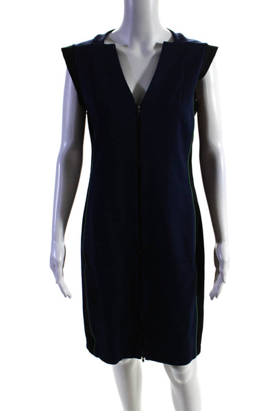 Halston Heritage Women's Sleeveless V-Neck Double Zip Pencil Dress Blue Size 10
