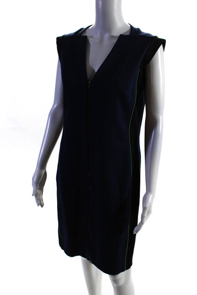 Halston Heritage Women's Sleeveless V-Neck Double Zip Pencil Dress Blue Size 10