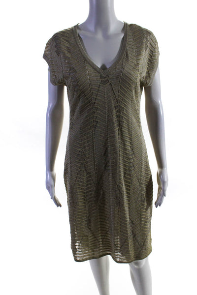 Missoni Women's Short Sleeve V-Neck Knit Shift Dress Gold Size 46