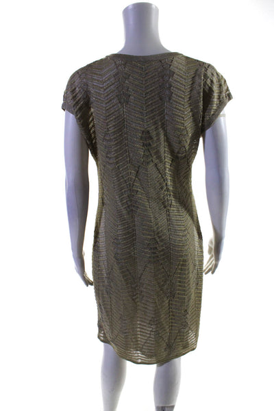 Missoni Women's Short Sleeve V-Neck Knit Shift Dress Gold Size 46