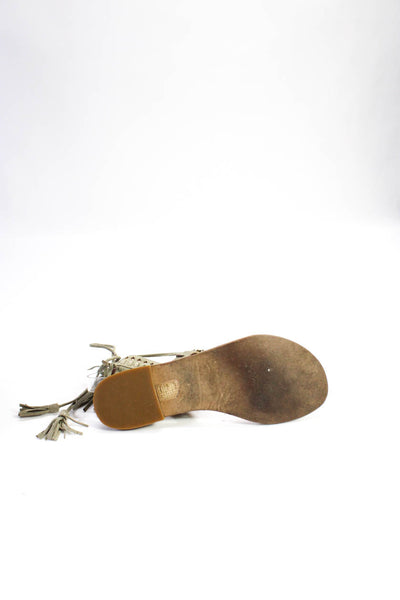 Sigerson Morrison Women's Suede Open Toe Strappy Fringe Sandals Gray Size 8