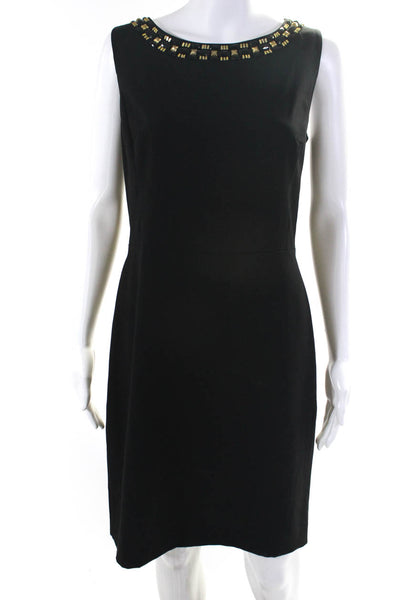 DKNY Womens Embroidered Jeweled Back Zipped Darted Midi Dress Black Size 12