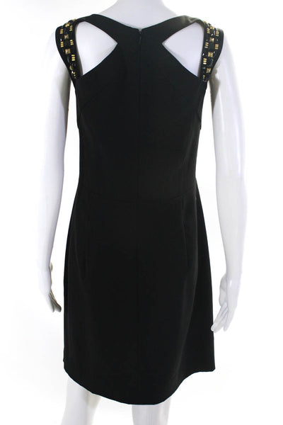 DKNY Womens Embroidered Jeweled Back Zipped Darted Midi Dress Black Size 12