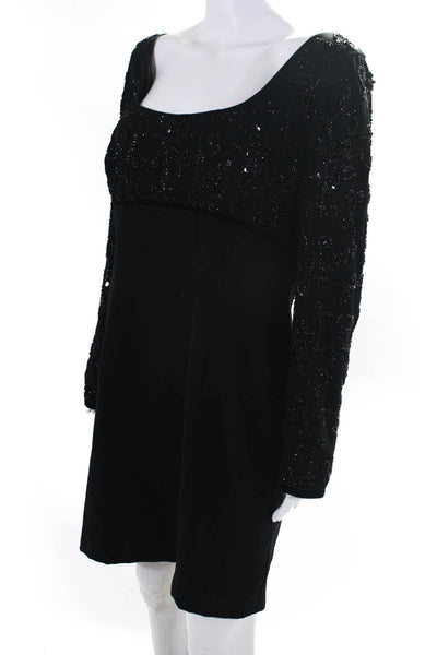 Hartly Womens Embroidered Beaded Darted Midi Long Sleeve Zip Dress Black Size M